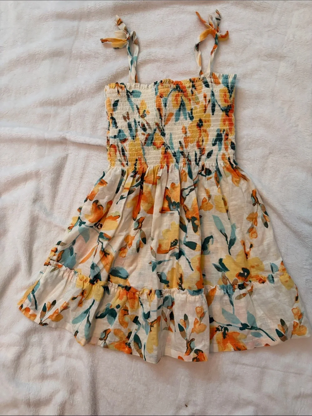 GAP Size 5 Girls Floral Smocked Sundress - Yellow & Teal